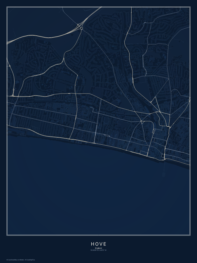 Hove map poster, midnight style