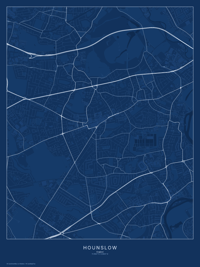Hounslow map poster, blueprint style