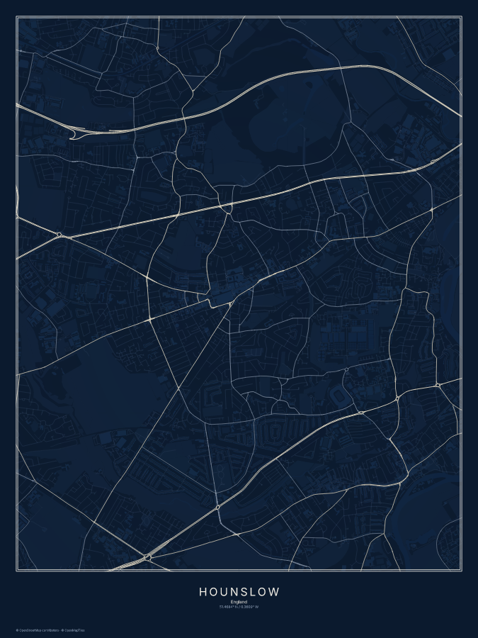 Hounslow map poster, midnight style