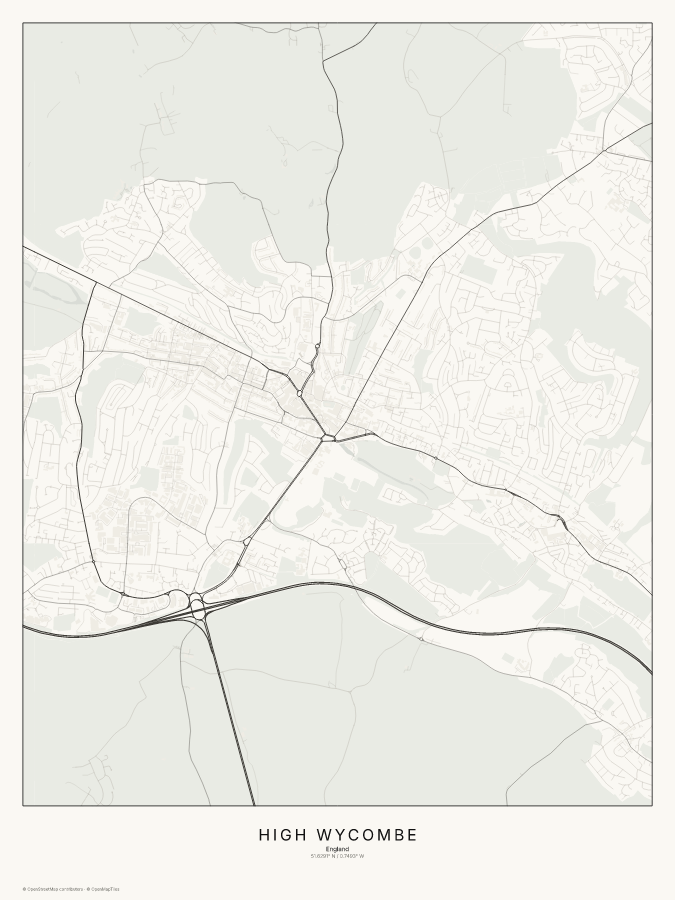 High Wycombe map poster, classic style