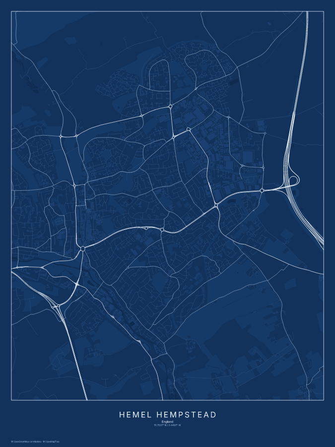 Hemel Hempstead map poster, blueprint style