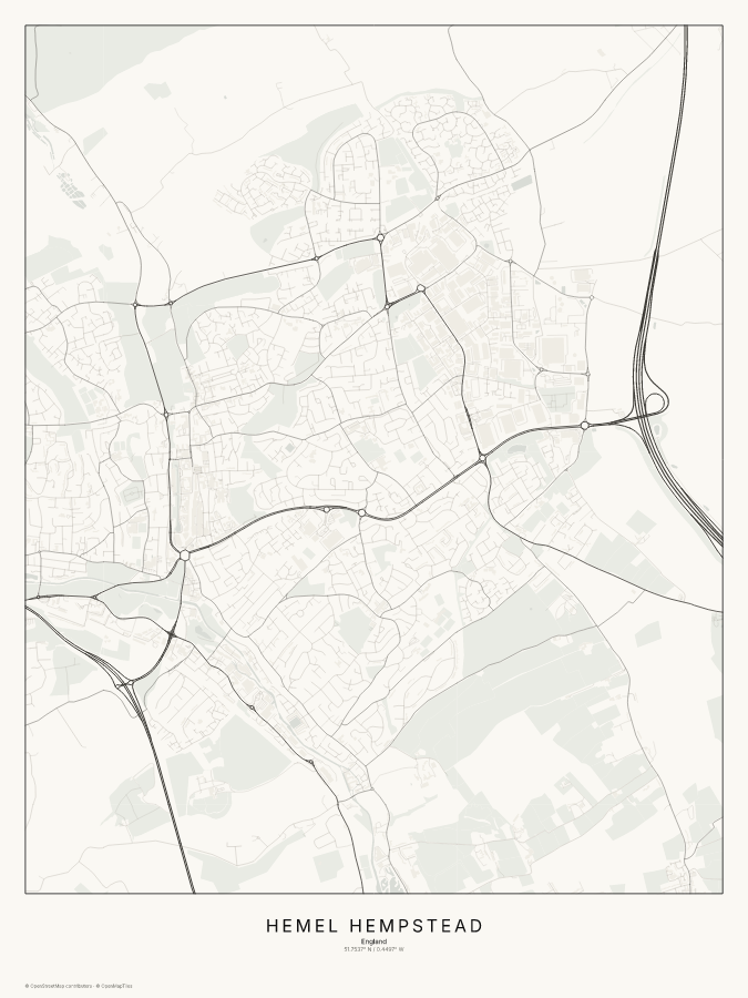 Hemel Hempstead map poster, classic style