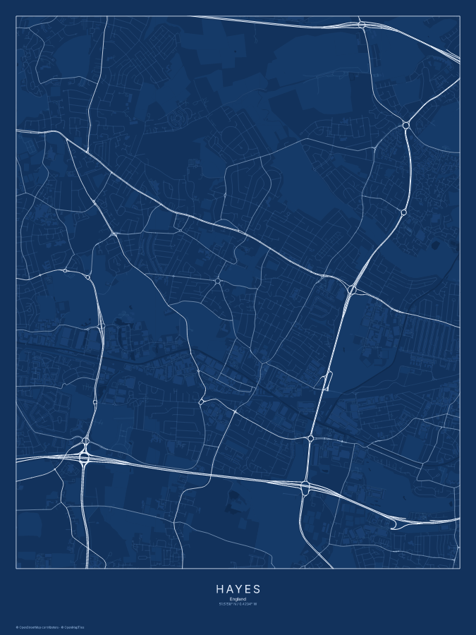Hayes map poster, blueprint style