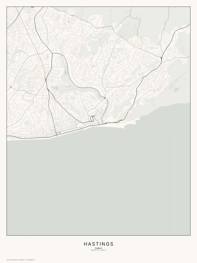 Hastings map poster, classic style