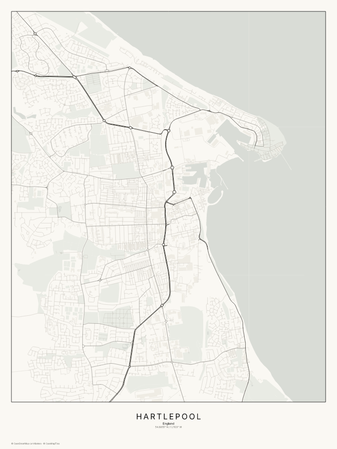 Hartlepool map poster, classic style