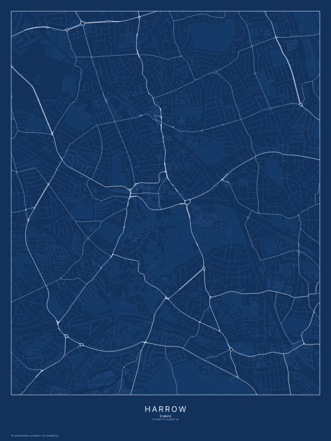 Harrow map poster, blueprint style