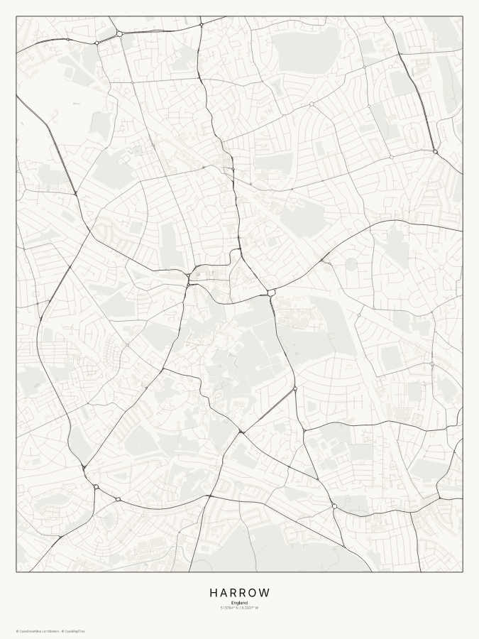 Harrow map poster, classic style