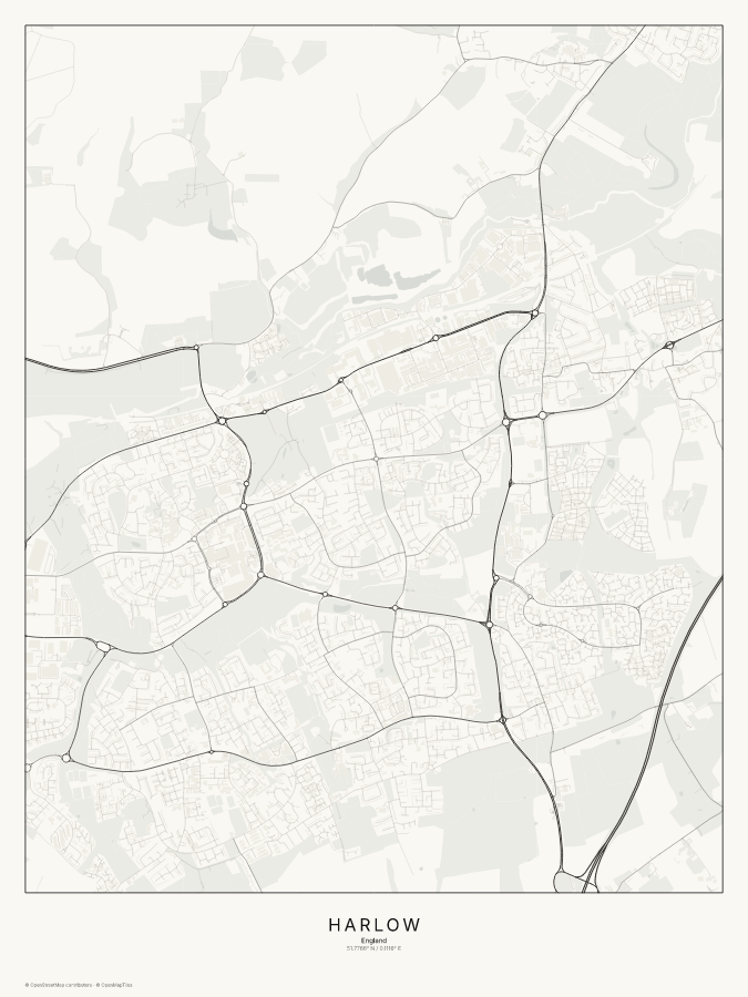 Harlow map poster, classic style