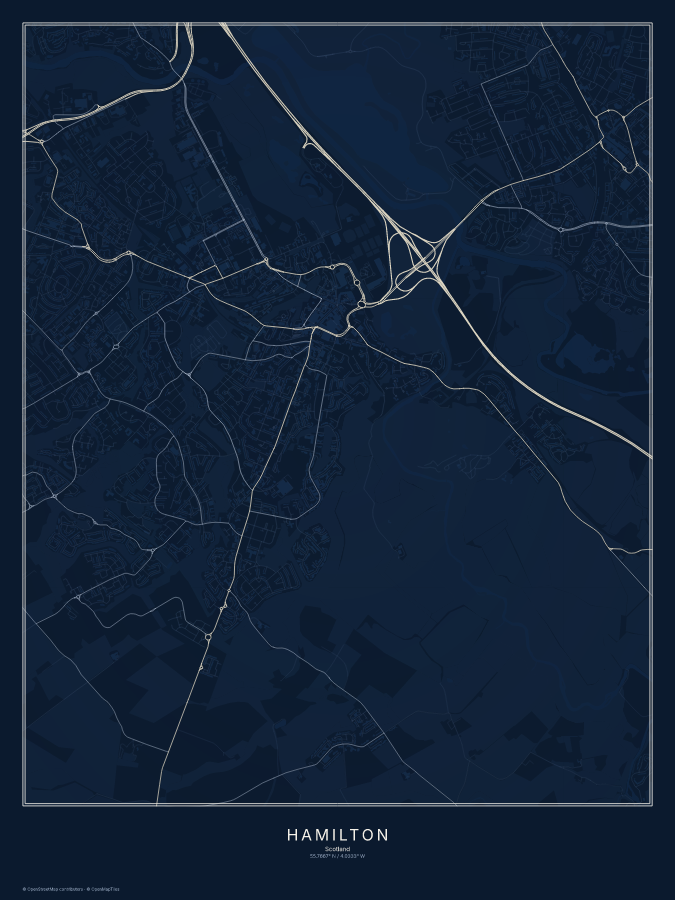 Hamilton map poster, midnight style