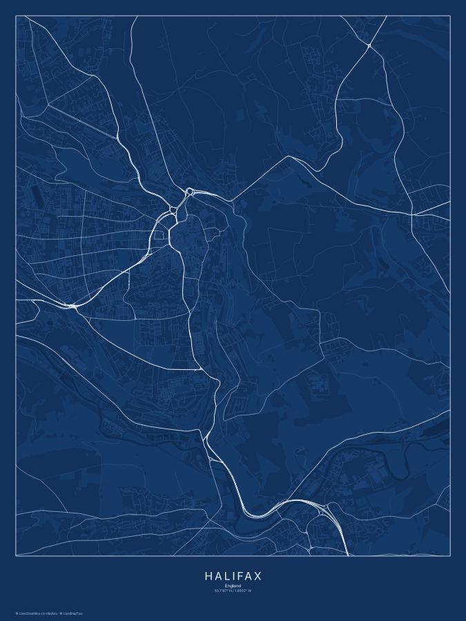 Halifax map poster, blueprint style