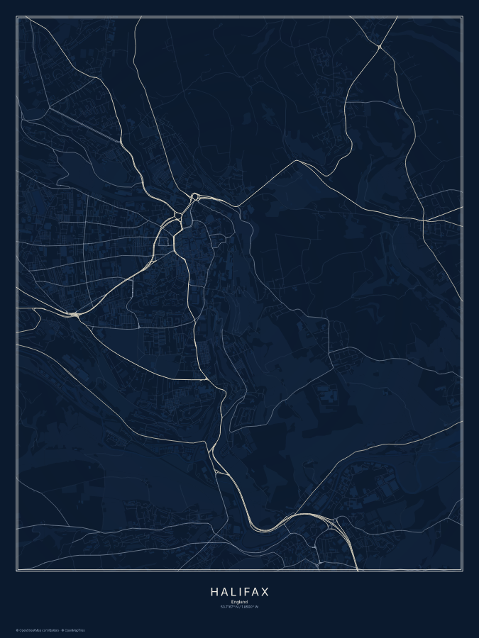 Halifax map poster, midnight style