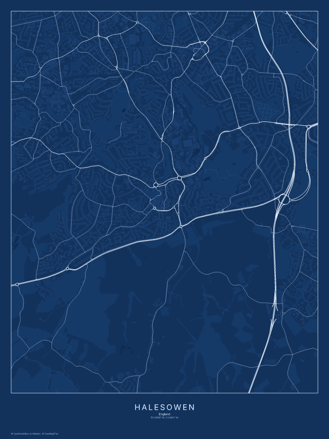 Halesowen map poster, blueprint style