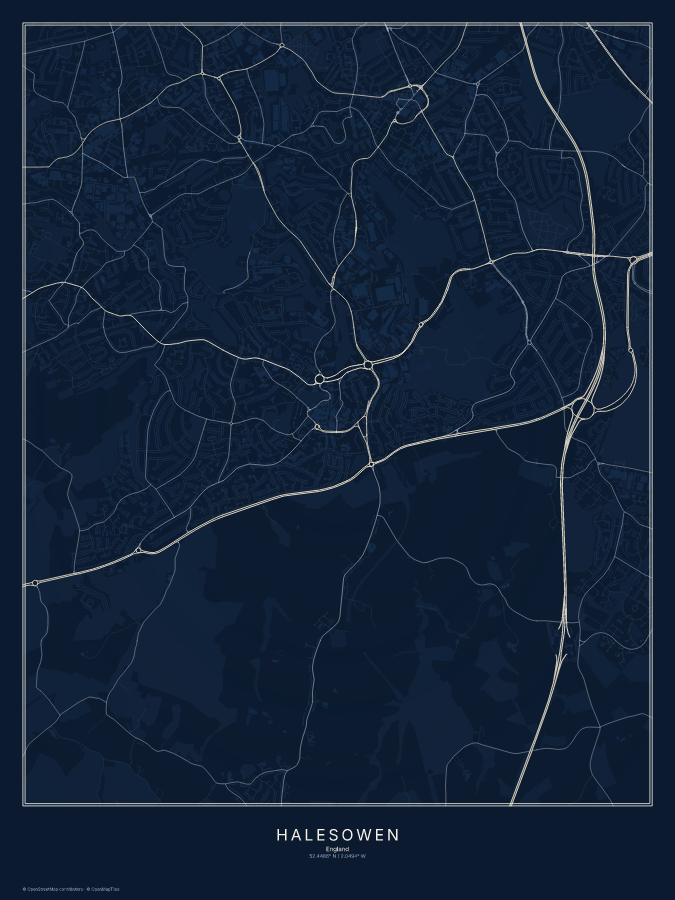 Halesowen map poster, midnight style