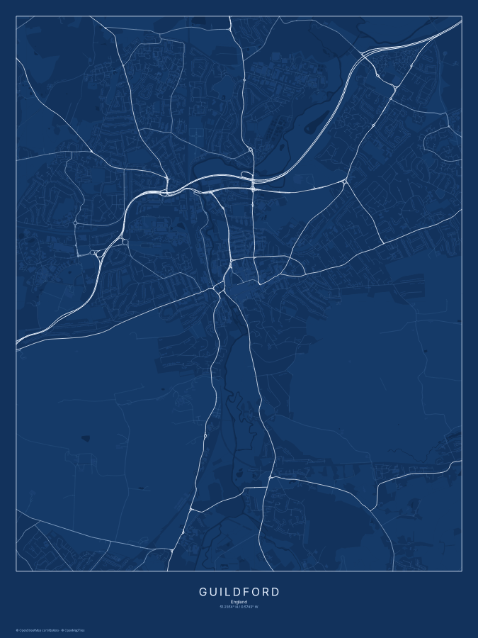 Guildford map poster, blueprint style