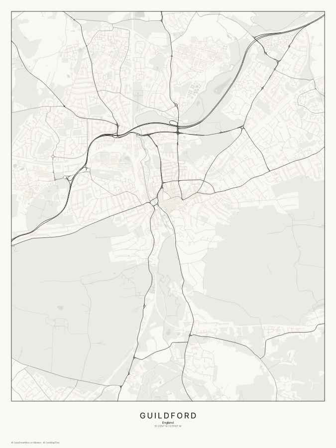 Guildford map poster, classic style