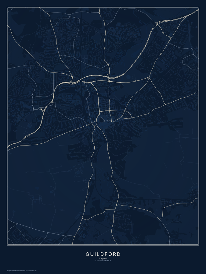 Guildford map poster, midnight style