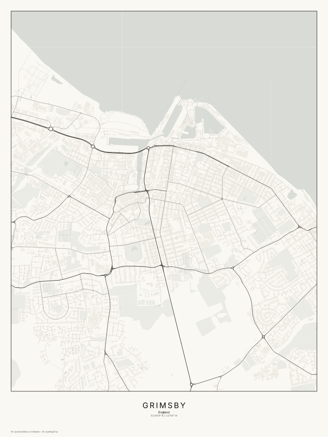 Grimsby map poster, classic style