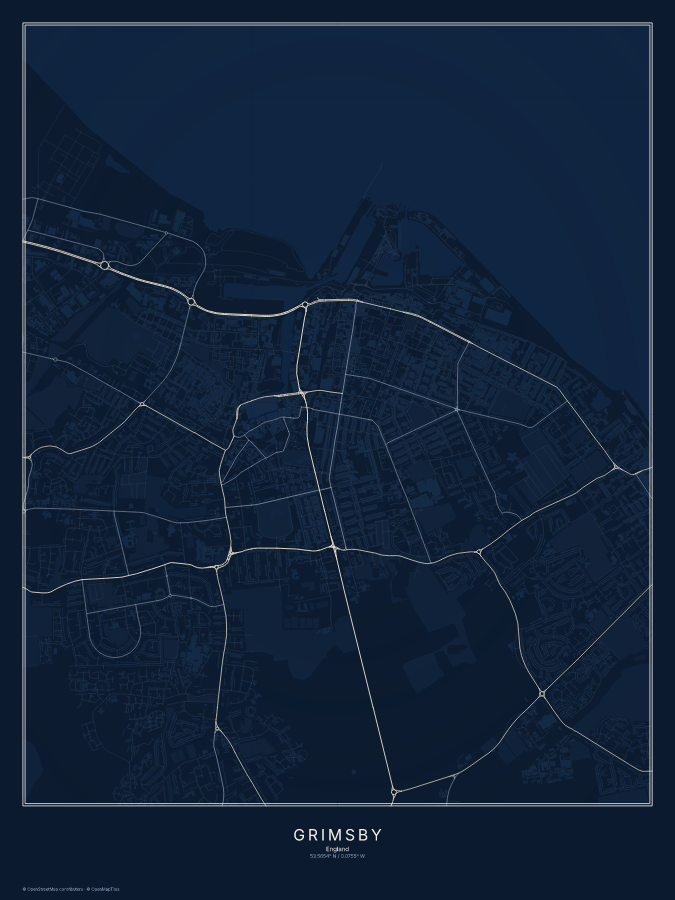 Grimsby map poster, midnight style