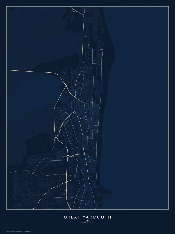 Great Yarmouth map poster, midnight style