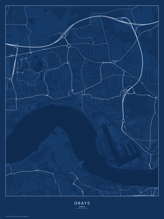 Grays map poster, blueprint style