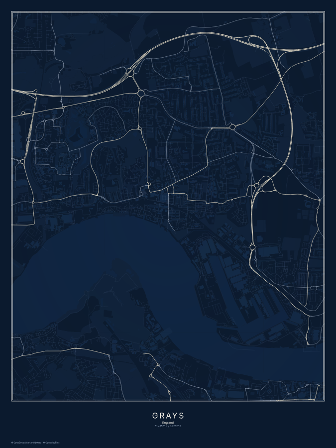 Grays map poster, midnight style