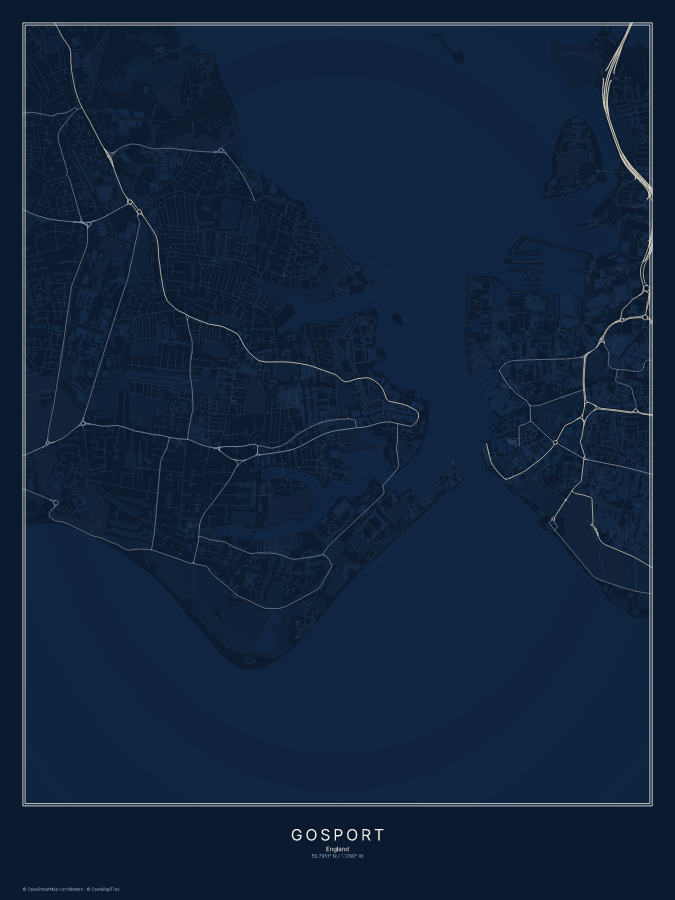 Gosport map poster, midnight style
