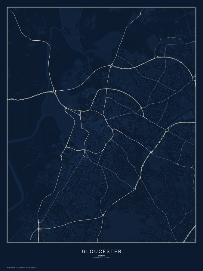 Gloucester map poster, midnight style