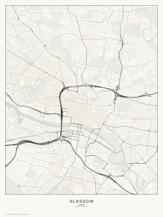 Glasgow map poster, classic style