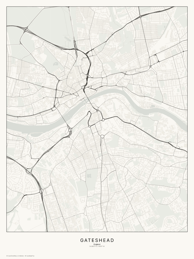 Gateshead map poster, classic style
