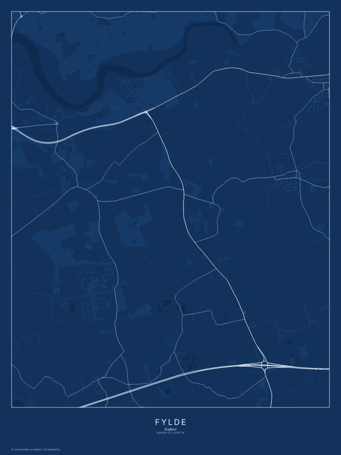 Fylde map poster, blueprint style