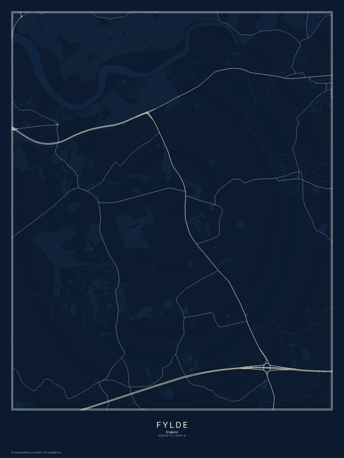 Fylde map poster, midnight style