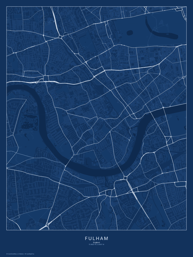 Fulham map poster, blueprint style