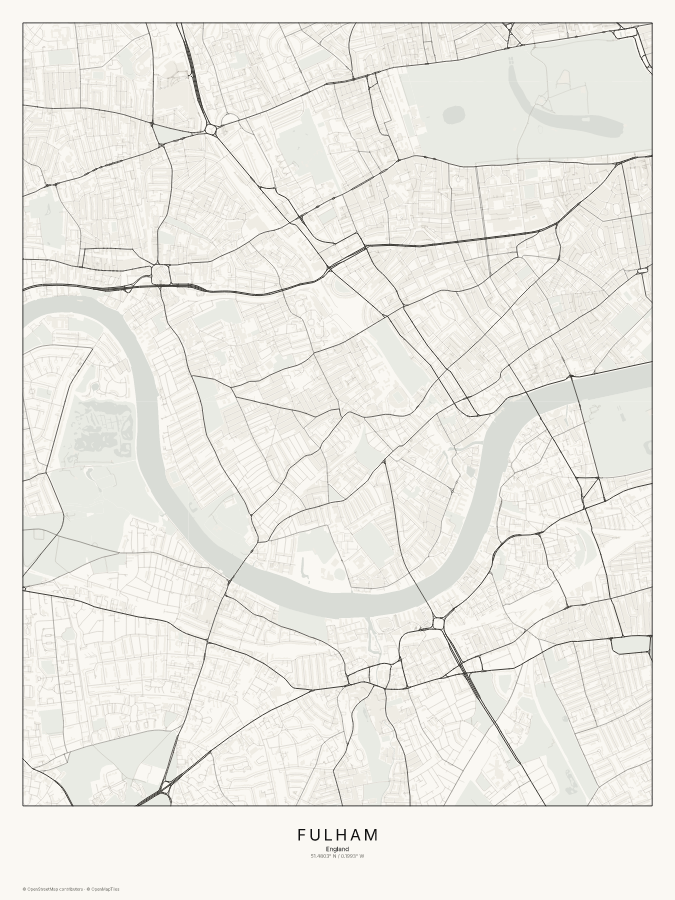 Fulham map poster, classic style