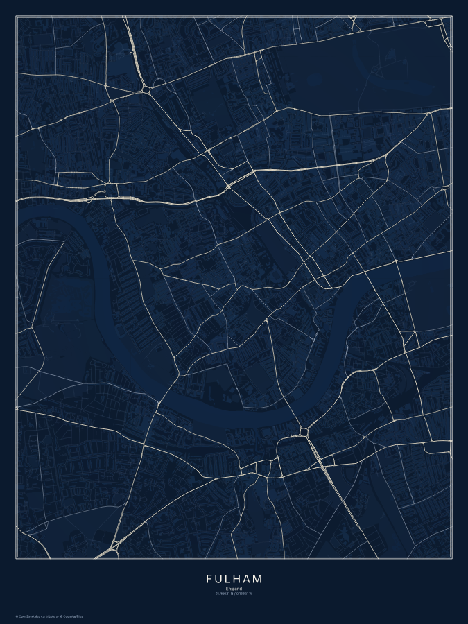 Fulham map poster, midnight style