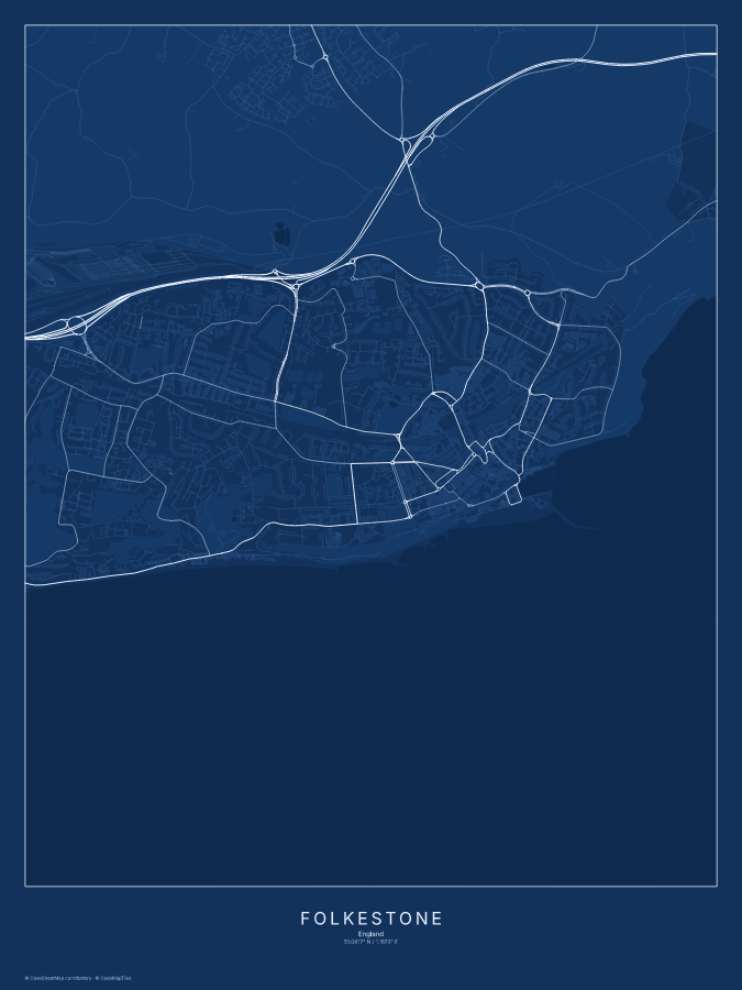 Folkestone map poster, blueprint style