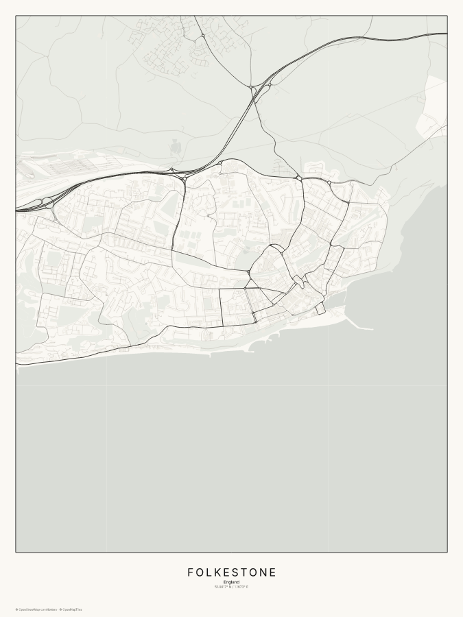 Folkestone map poster, classic style