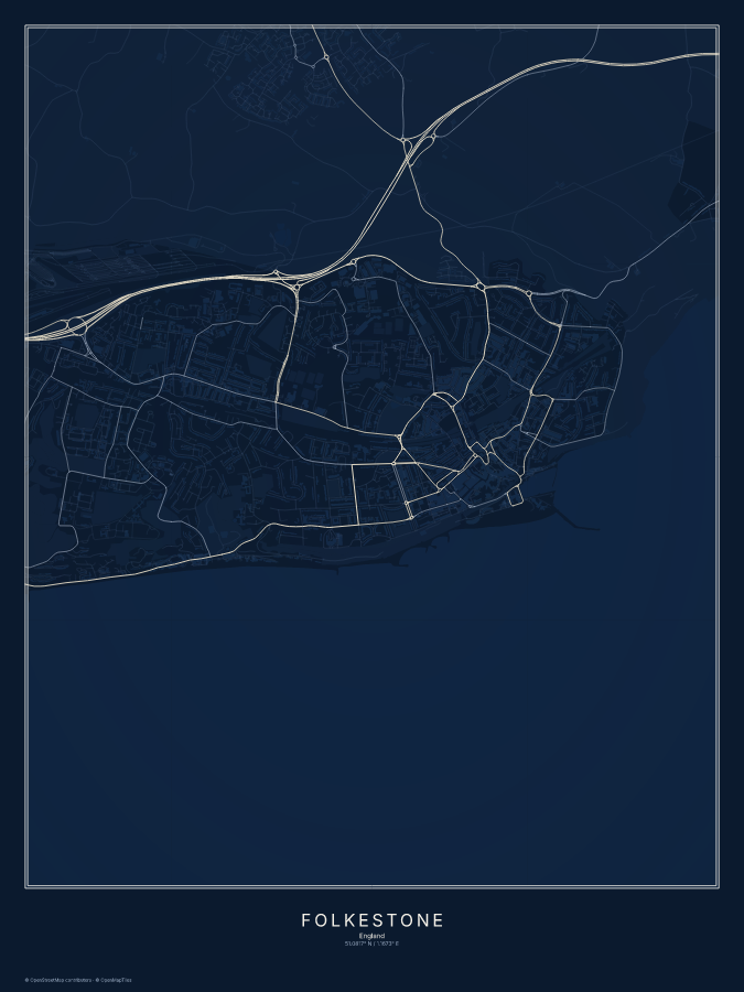 Folkestone map poster, midnight style
