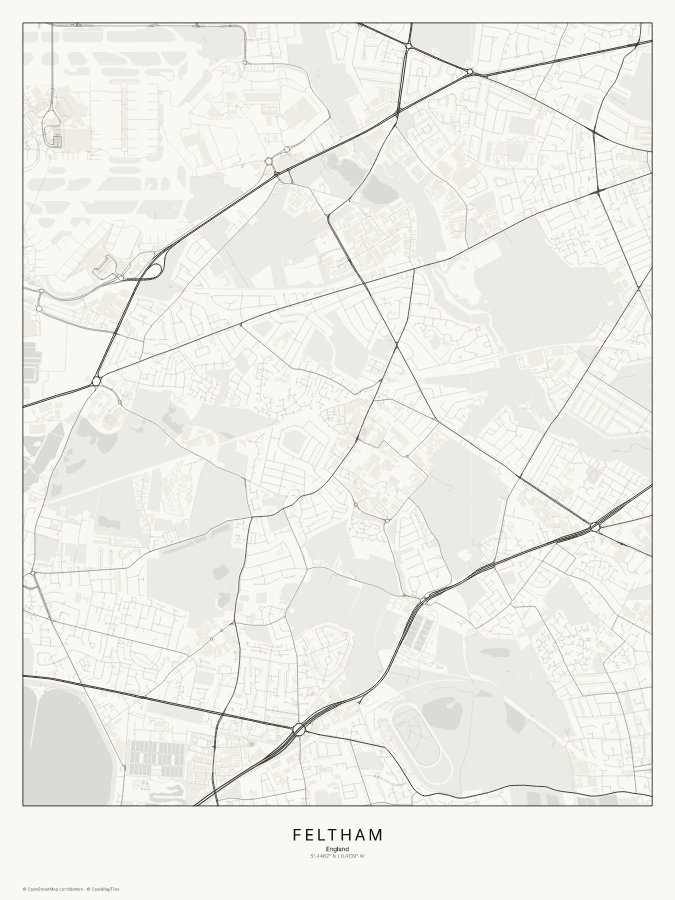 Feltham map poster, classic style