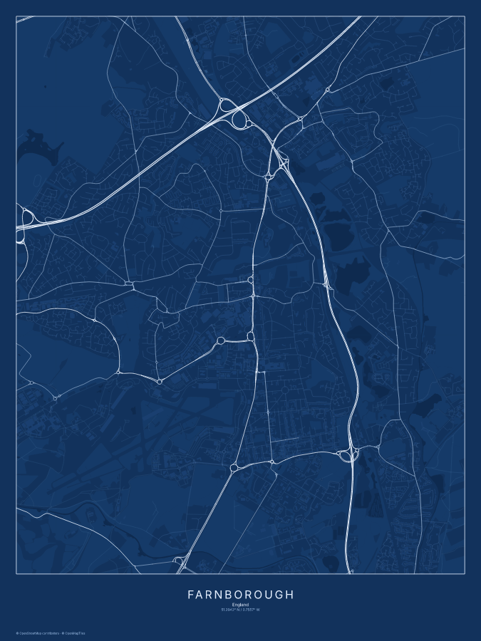 Farnborough map poster, blueprint style