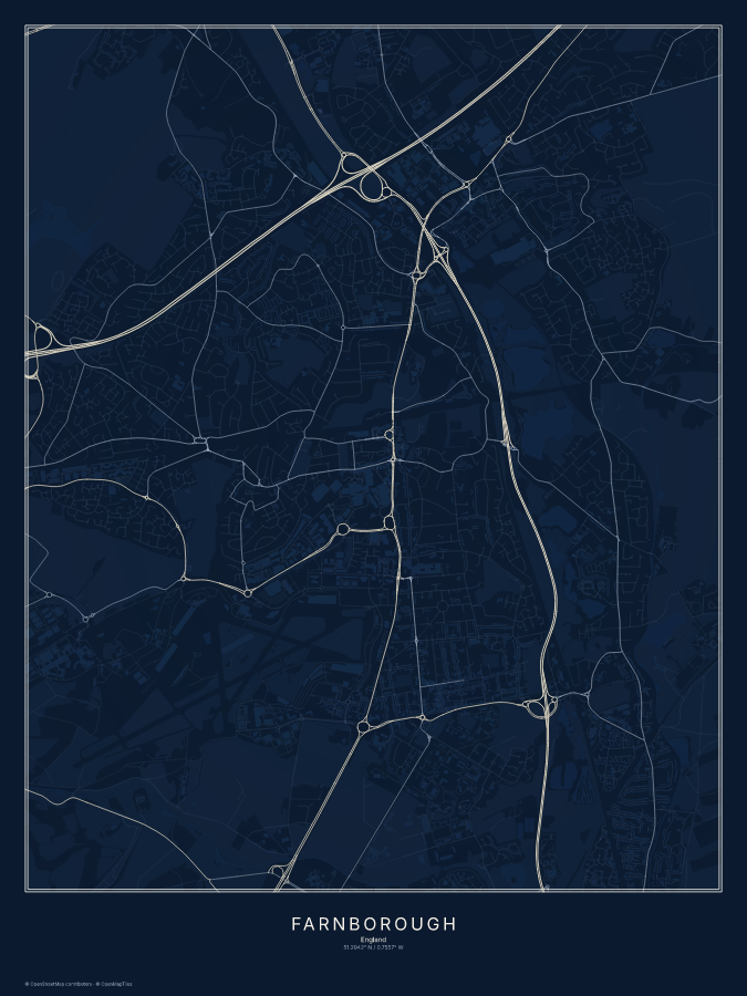 Farnborough map poster, midnight style