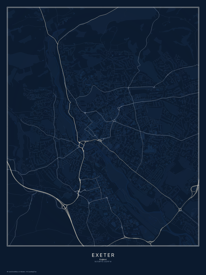 Exeter map poster, midnight style