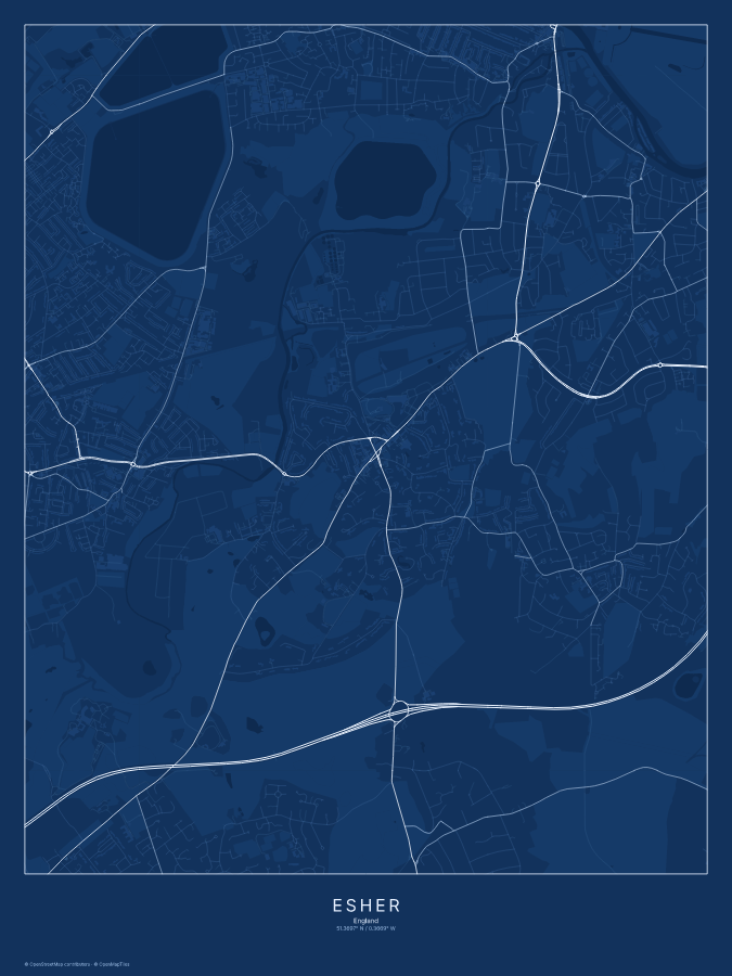 Esher map poster, blueprint style