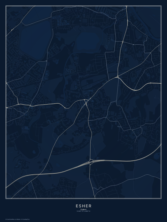 Esher map poster, midnight style