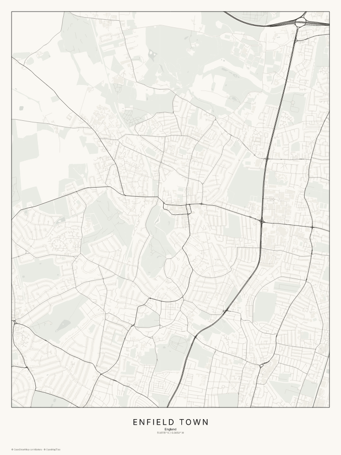 Enfield Town map poster, classic style