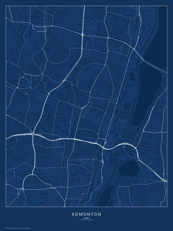 Edmonton map poster, blueprint style