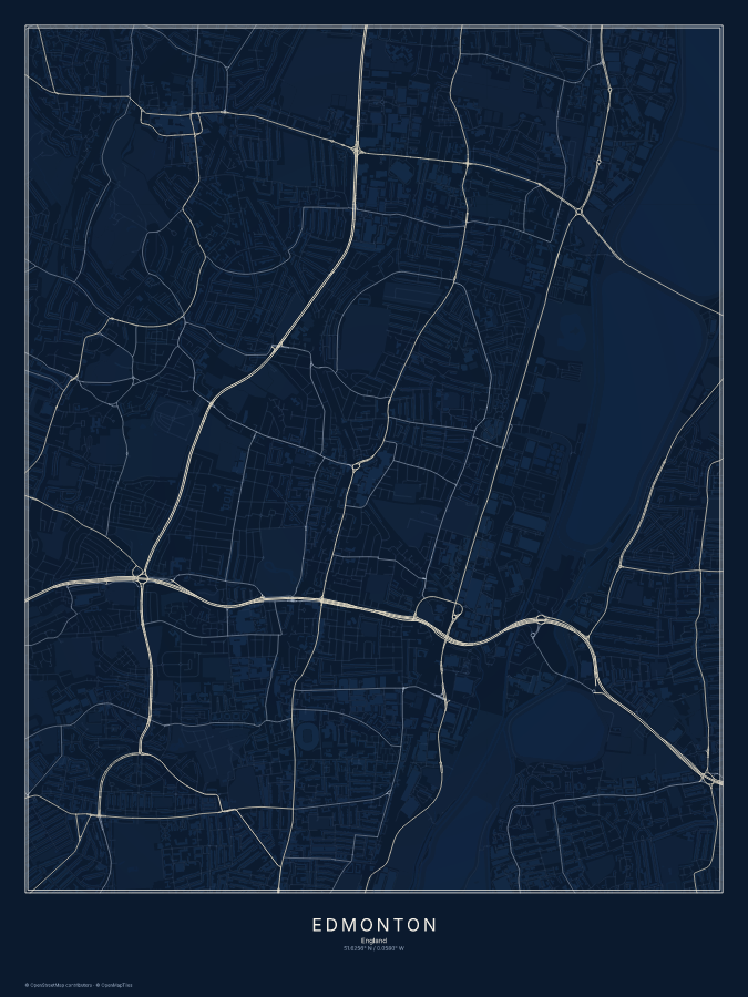 Edmonton map poster, midnight style