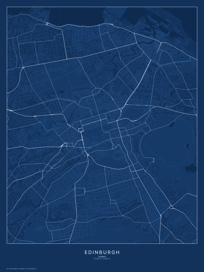 Edinburgh map poster, blueprint style