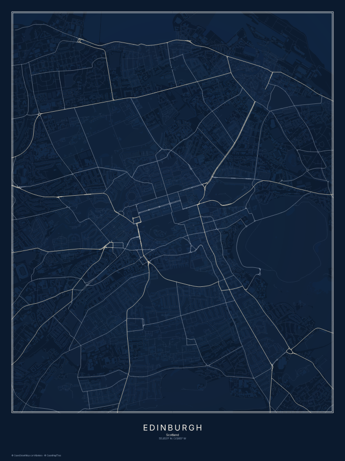 Edinburgh map poster, midnight style