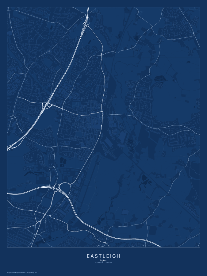 Eastleigh map poster, blueprint style