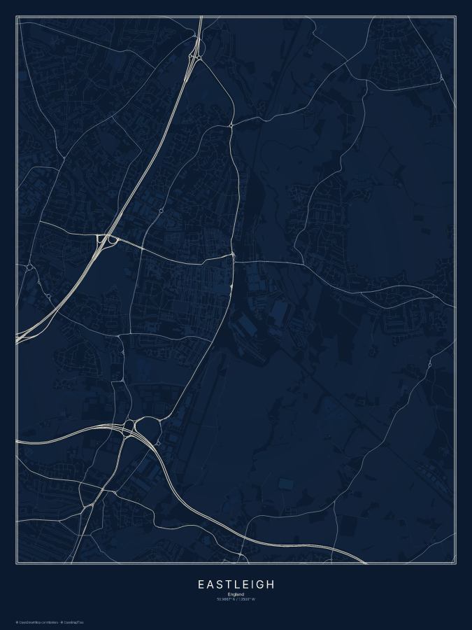 Eastleigh map poster, midnight style